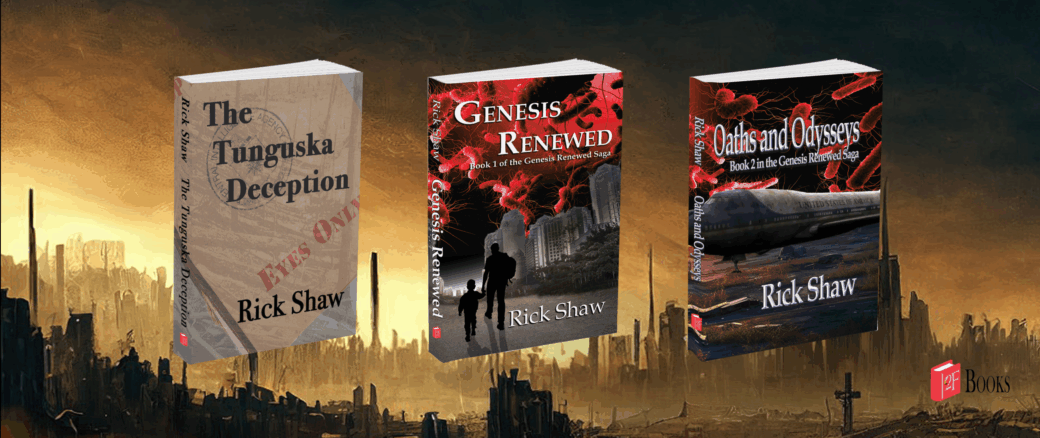 banner image with covers of Tunguska Deception, Genesis Renewed, and Oaths and Odysseys